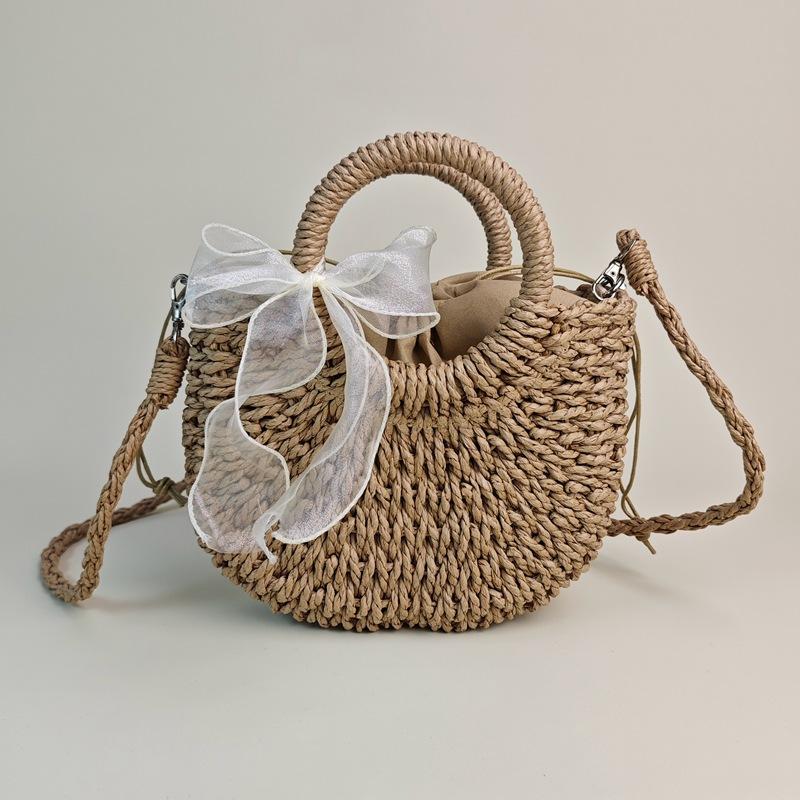 New Fashion Women Woven Bag Portable Basket Female Summer Popular Crossbody Straw Bag Beach Purses and Handbags
