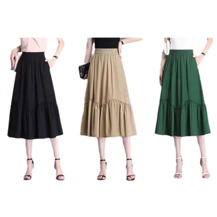 Plus Size High-Waist Pleated A-Line Skirt - Summer Slimming Elastic Swing Skirt for Moms