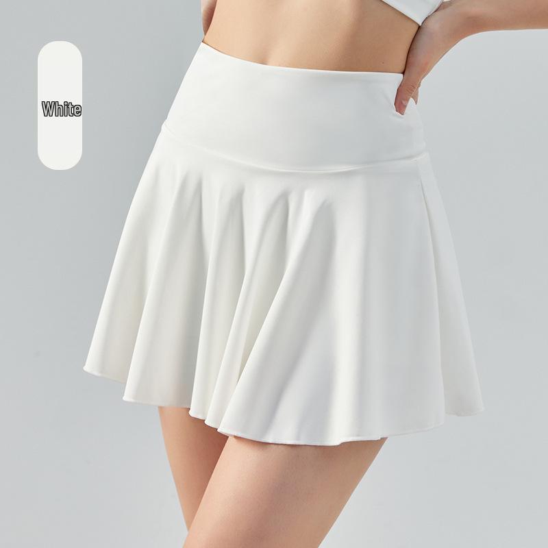 

Женская универсальная теннисная юбка-шорты с высокой посадкой, однотонная, с контролем живота, защитой от просвечивания, двухкомпонентный вид Medium белый