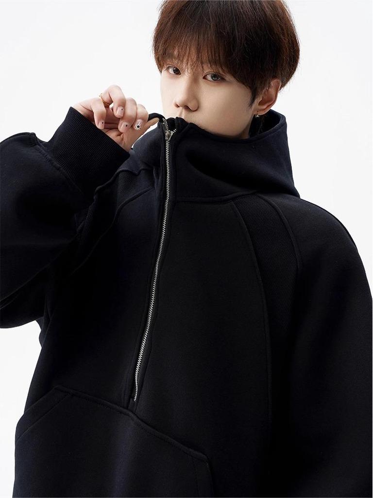 Men's Heavyweight High Street Half-Zip Hoodie - Autumn/Winter Casual Loose Fit Sweatshirt