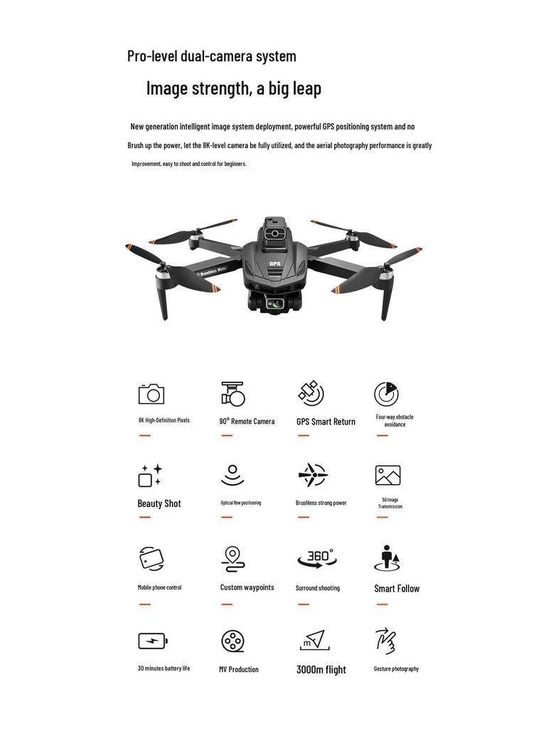 V168 Long-Endurance 8K HD Drone with GPS, One-Key Return, Brushless Motors, Four-Axis Remote Control UAV.