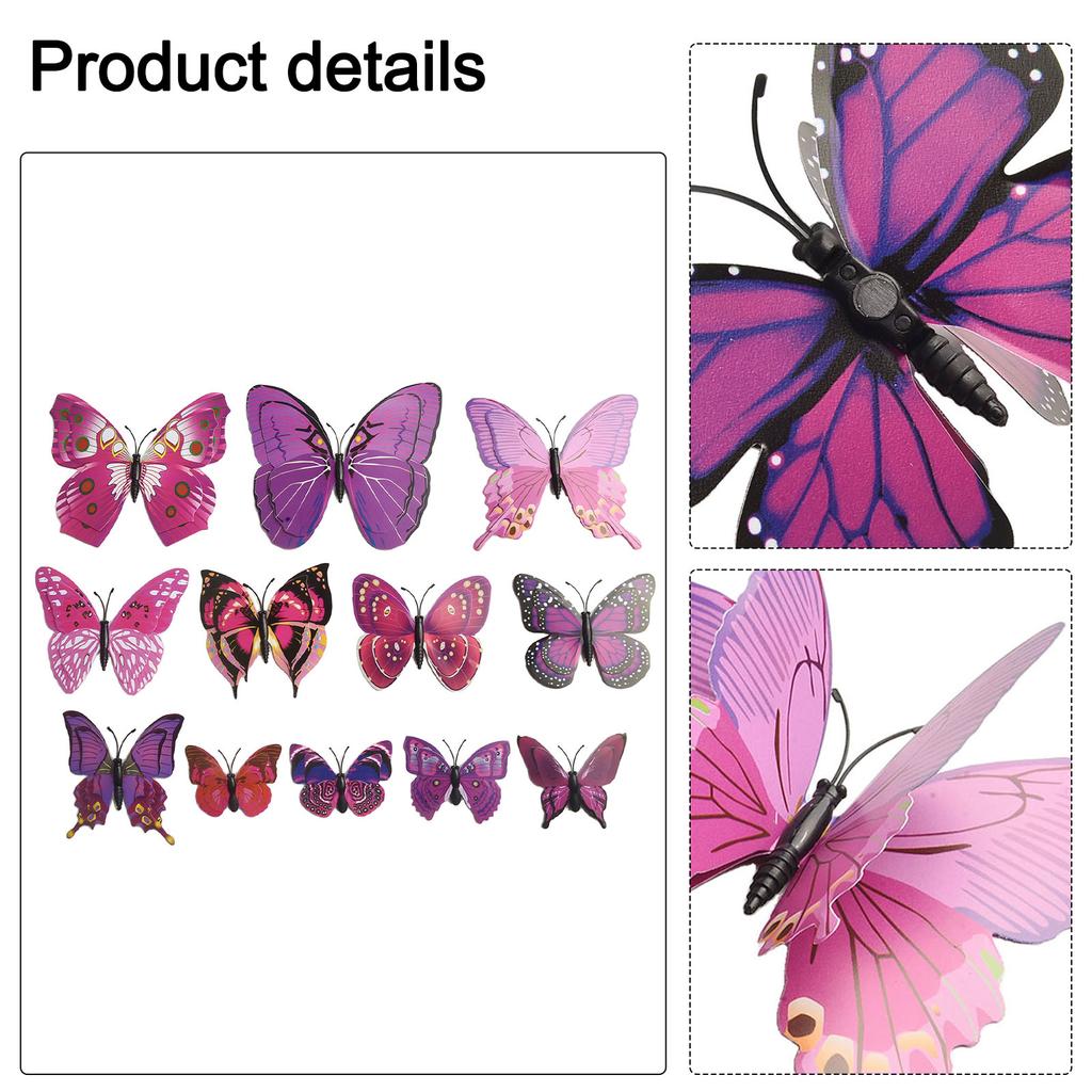 Butterfly Wall Decor Stickers 12 Pack of 3D Designs Eco Conscious Material Suitable for Home and Garden Decoration