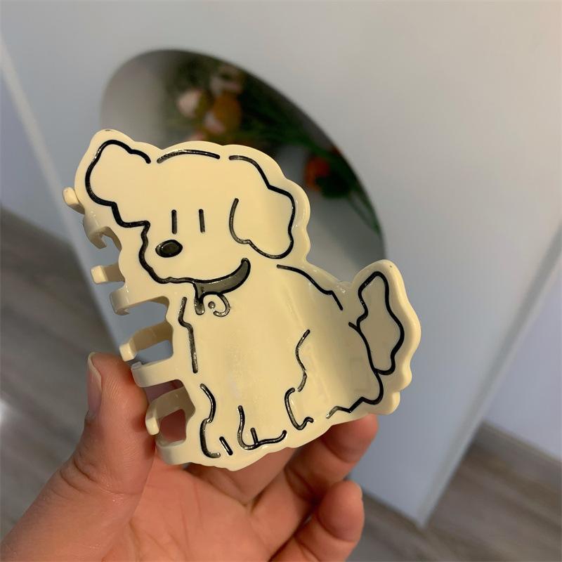1pc Cute Cream Dog Acetic Acid Grab Clip Exquisite Sweet Cartoon Hair Grab Shark Clip New Hair Grab