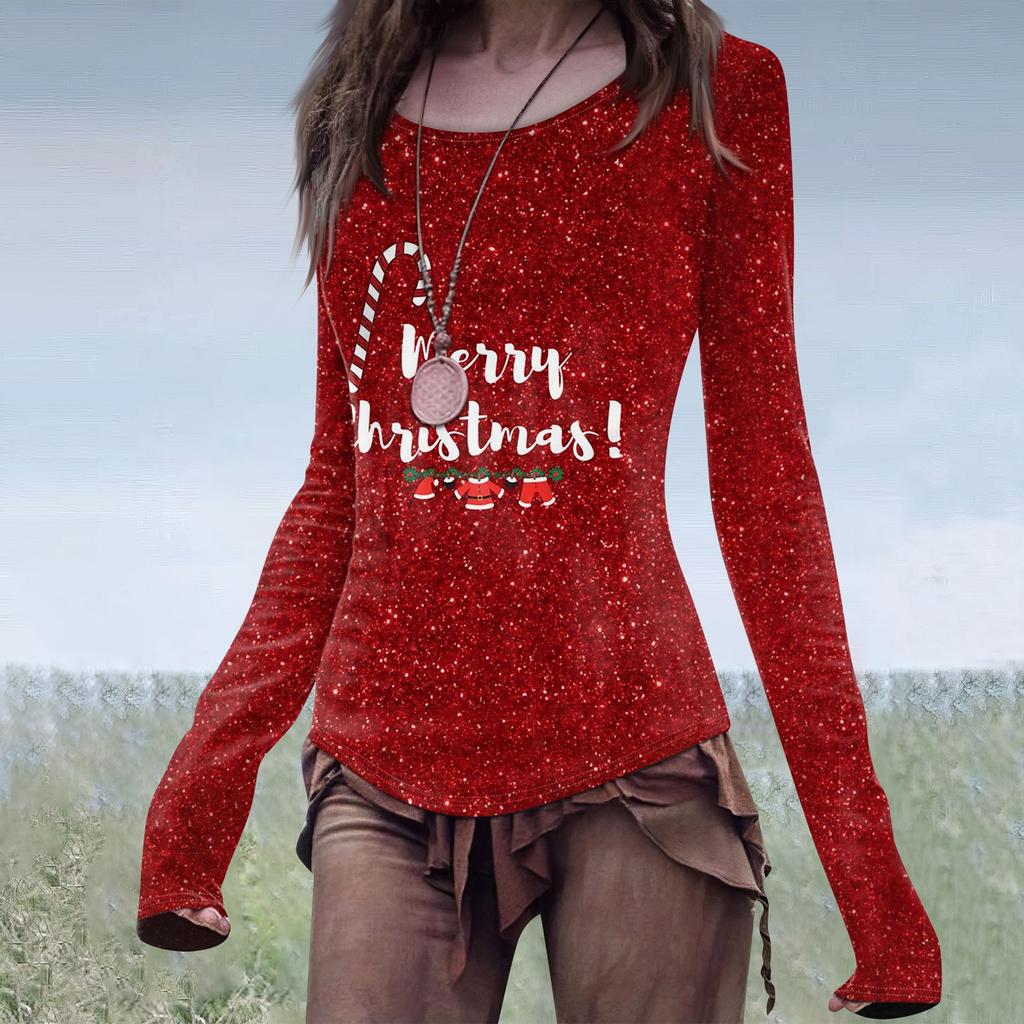 Moda Donna Casual Mori Slim Manica Lunga Stampa Halloween Girocollo Regolare Top