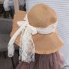 Spring Summer Lace Pearls Straw Hat French Style Women's Sun Hat Bow Ribbon Straw Hat  Girls