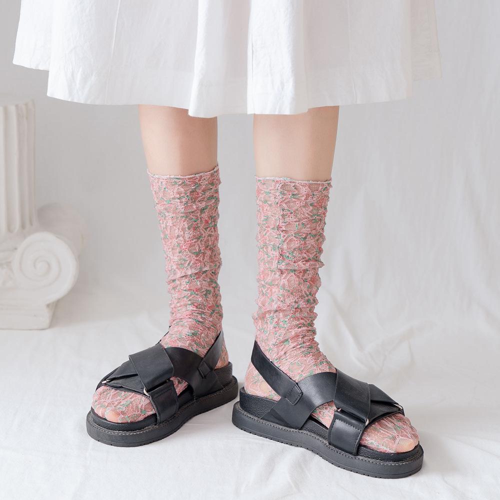 

Sweet Cute Thin Lace Girls Women Socks Tube Socks Mesh Floral светло-синий