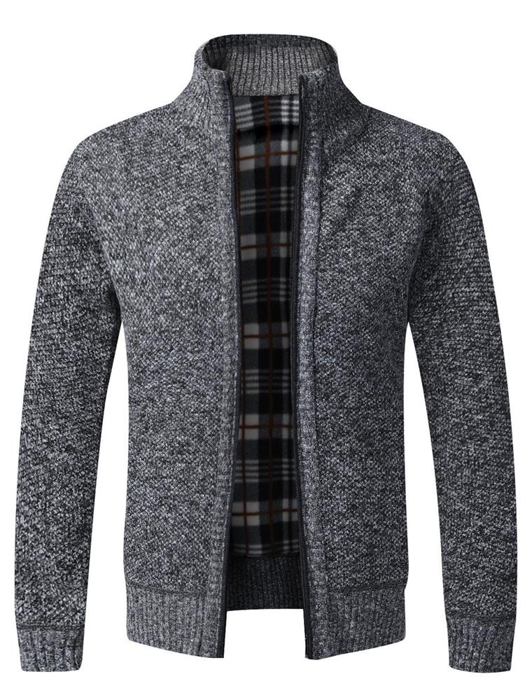 Autumn Winter Causal New Men's Jacket Slim Fit Stand Collar Zipper Jacket Men Solid Cotton Thick Warm  Sweater