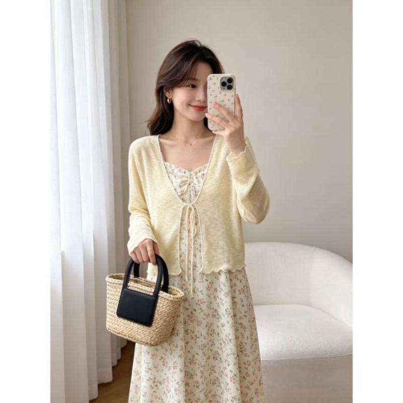 Traditional Style Lace-up Sun Protection Cardigan Lightweight Women's Outerwear Cover-up Summer Shawl Small Blazer Jacket