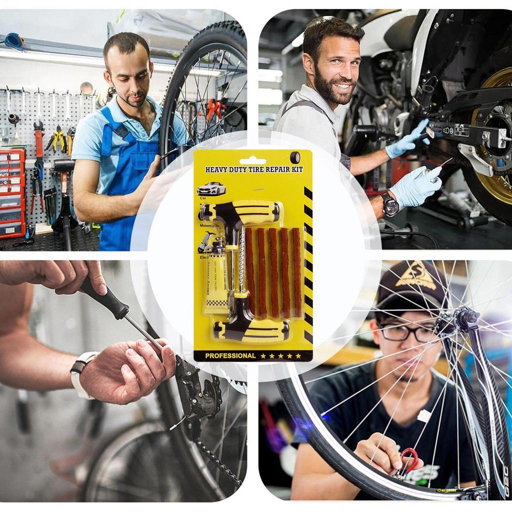 Flat Tire Repair Kit Comprehensive Tire Repair Kit With Rubber Plugs Heavy Duty Portable Fix Tools With T-Handle Auto