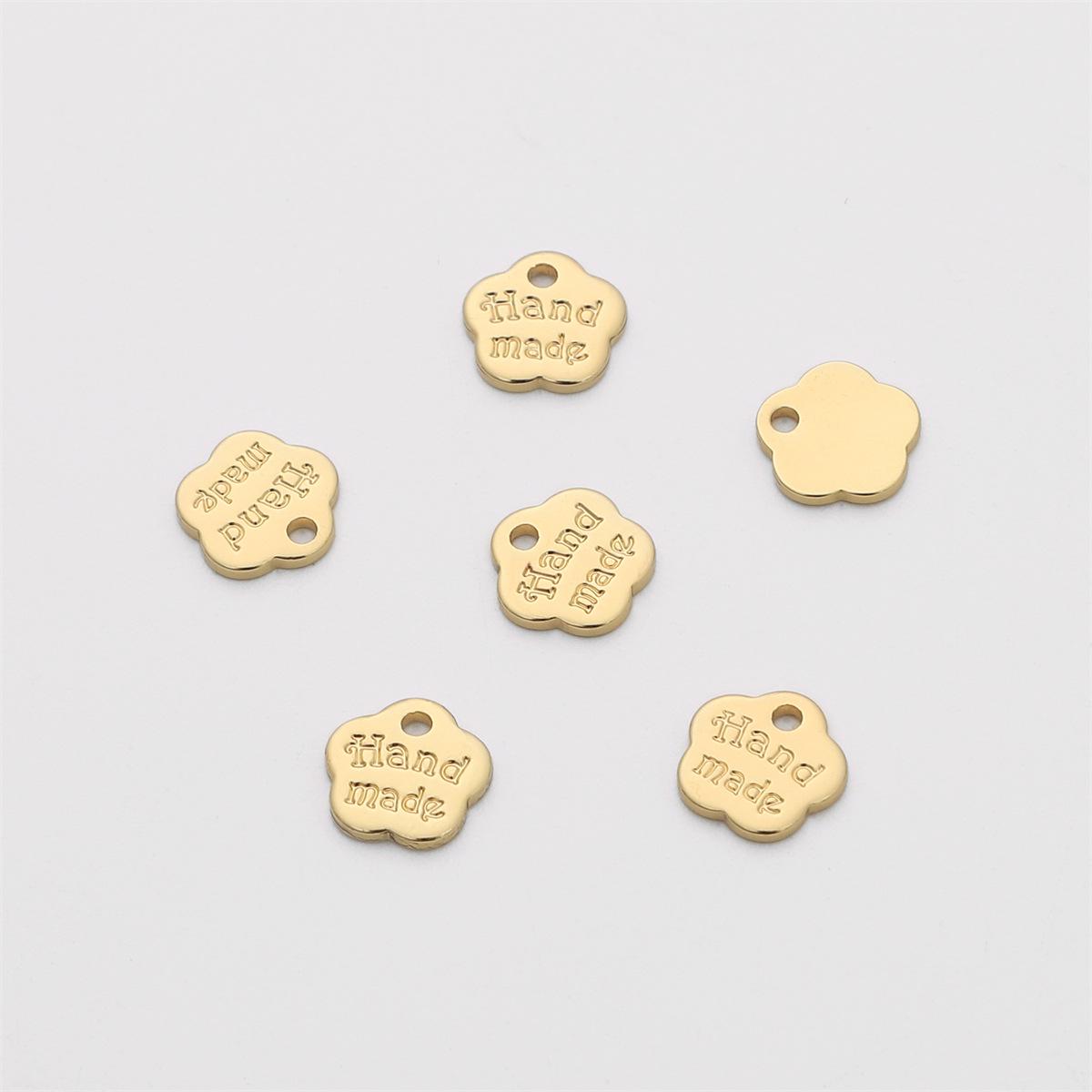 14K Gold-Filled Cherry Blossom & Heart Charm Rectangle Pendant for DIY Bracelets