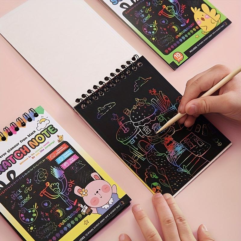 4 Books Rainbow Scratch Paper Art Notebooks Scratch Note Pads Rainbow Black Scratch Off Note Sheet for Boys Girls Birthday Gift