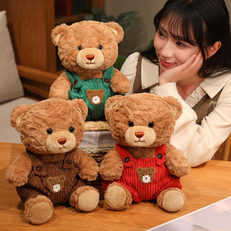 Cross-Border Teddy Bear Plush Overalls - Cute Little Bear Hug Pillow for Kids' Birthdays