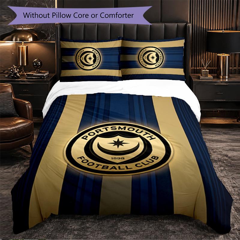 Biancheria da Letto a Tema Portsmouth FC Set 3 Pezzi Copripiumino Biancheria da Letto Decorativa Per Stanza Adolescenti Decorazione Casa