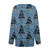 Women's Fashion Casual V-Neck Button-Up Long-Sleeve T-Shirt With Christmas Print Top