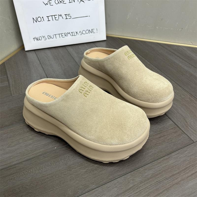 

Baotou half-drag muffin shoes for women s outer wear 2025 spring and summer Korean version versatile thick-soled heightening casual lazy one-pedal s 40 абрикосовый