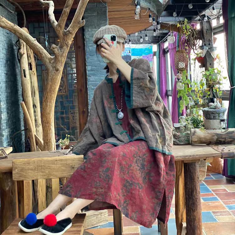1939 Retro Artistic Xiangyunsha Printed Shirt Cardigan