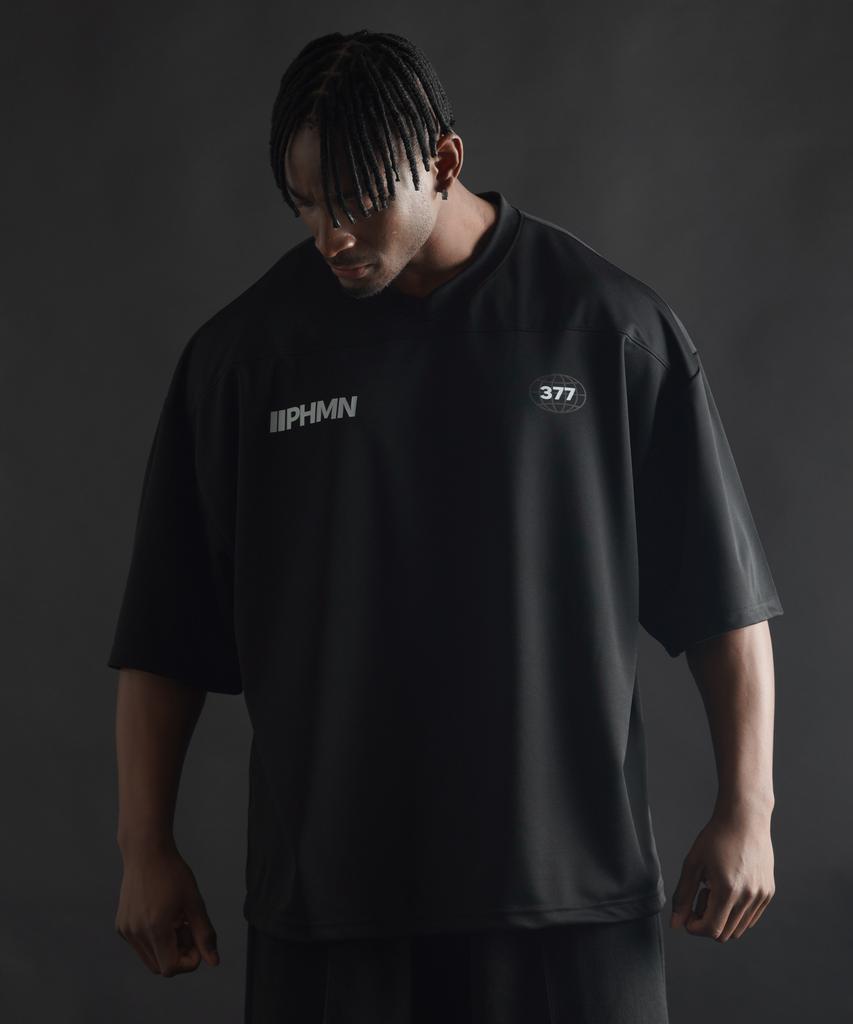 PHERMENON Oversized Rugby Jersey Short Sleeve - Black
