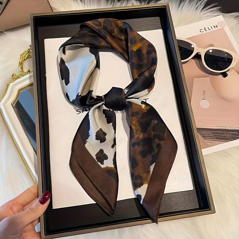 

70*70cm Leopard Green Brown Silk Scarf Women Simulated Silk Fresh and Elegant Versatile Headwear Clothing Bags and Square Scarf