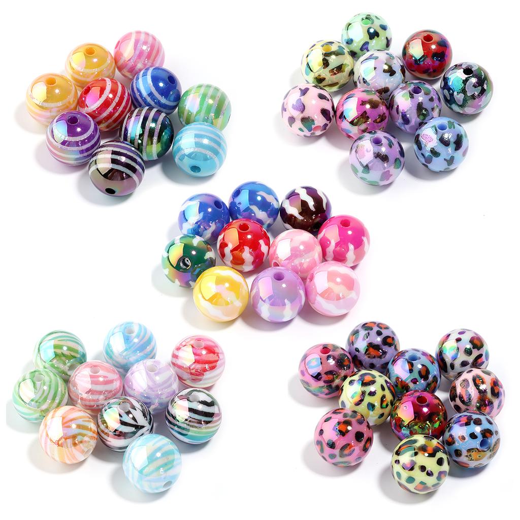 10pcs/lot Colour Printed Striped Beads Acrylic Beads Round Spacer Beads For Jewelry Making DIY Bracelets Necklace Accessories