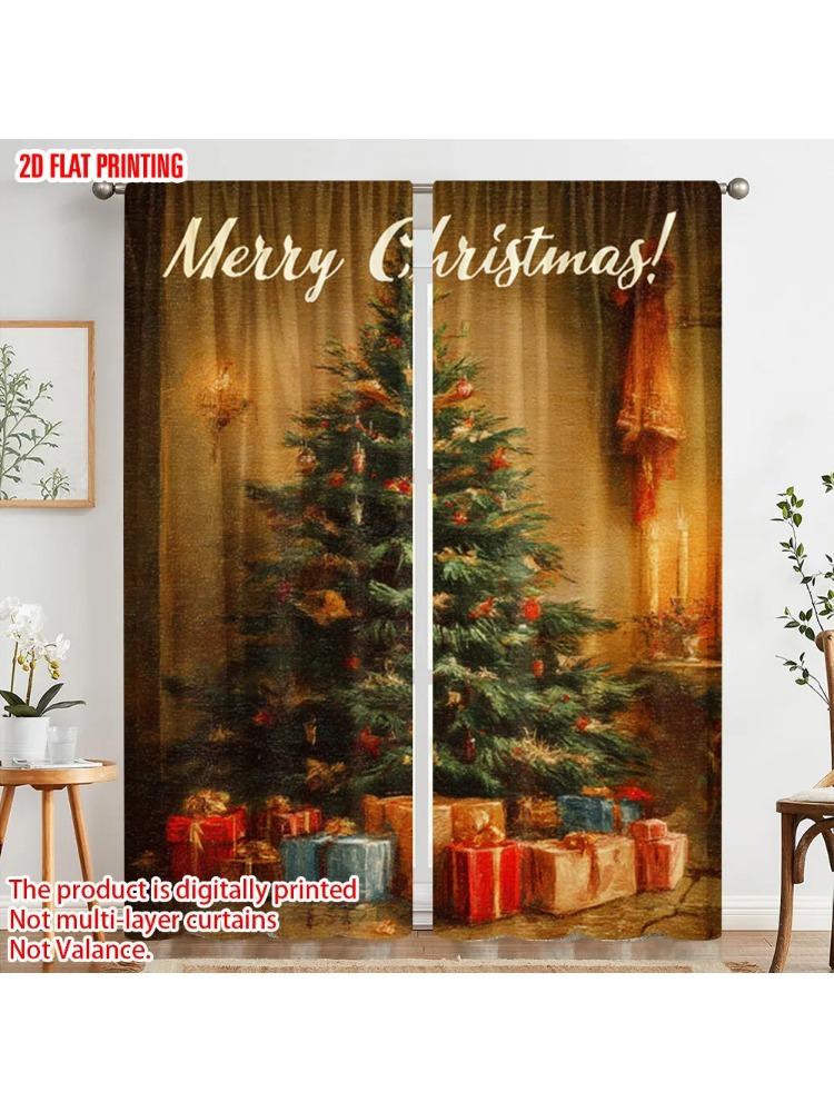

Plane Printing Creative Curtains Christmas Tree Gifts Durable Polyester Fabric Without Rod Outdoor Curtain W100*H70(CM)-Rod Pocket&2PCS