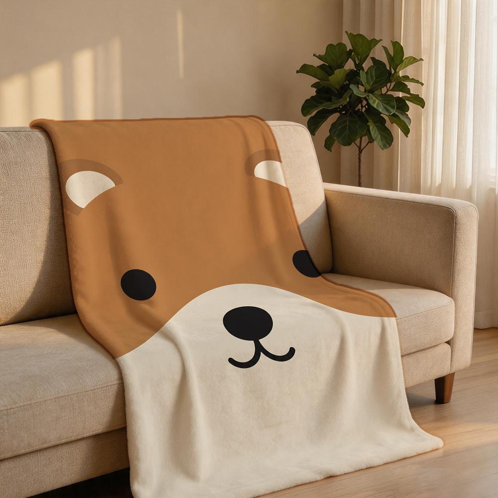 MinimalCartoonPetFace Throw Short Plush Throw Blanket Soft Skin-Friendly Multi-Scene Home Office