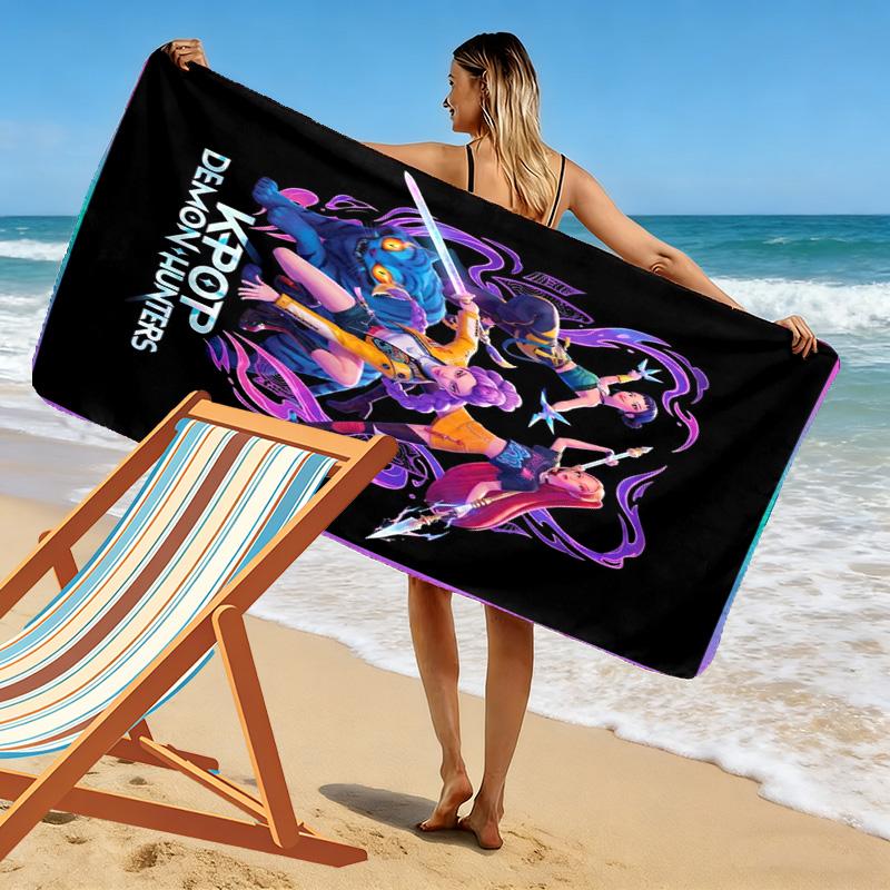 Kpop Demon Hunter Print Beach Towel, Large Soft Quick Dry Towel for Beach Camping Swimming