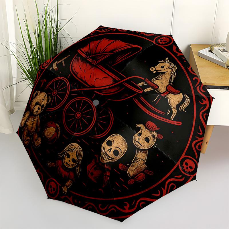Griezelig Halloween-decor: Schedels, Speelgoed en een Spookachtige KoetsParaplu, Draagbare Compacte 3-Vouws Paraplu,Kerstcadeau ES379