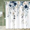 Watercolor Bohemian Floral Shower Curtain, Blue Floral, Waterproof Bathroom Curtain, Decorative Fabric Home Curtain With Hooks