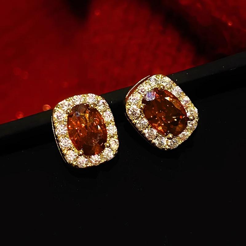 Huitan Charming Red Zirconia Crystal Earrings Female Wedding Ceremony Accessories Luxury Gold Color Zircon for Engagement Party