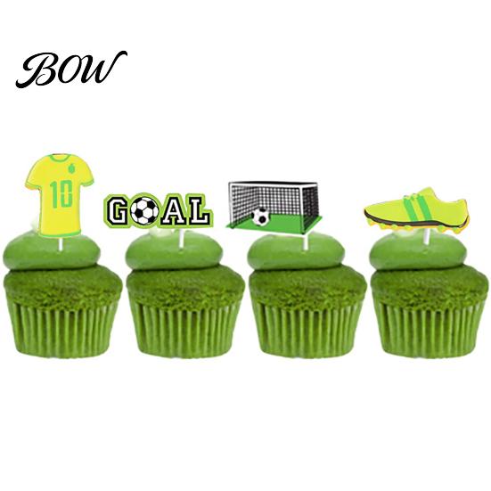 Soccer Cupcake Picks 8 Pcs Cake Topper Decoration, Ball Goal Football Decorations Shoe for Sport Theme Birthday Party Supplies Fan Dessert