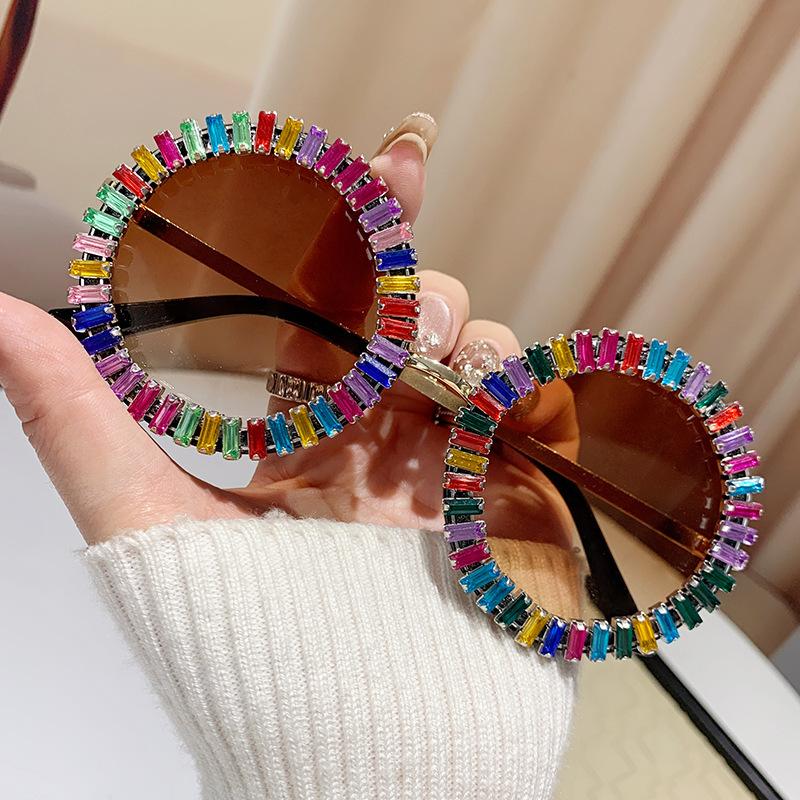 New fashionable European and American diamond-encrusted round frame sunglasses ins hip-hop party funny outdoor street photography trendy sunglasses