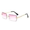 Vintage Brown Square Sunglasses Woman Luxury Brand Small Rectangle Sun Glasses Female Gradient Mirror Rimless Oculos De Sol