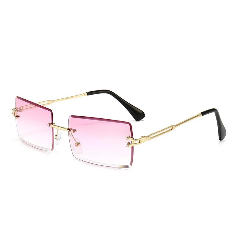 Vintage Brown Square Sunglasses Woman Luxury Brand Small Rectangle Sun Glasses Female Gradient Mirror Rimless Oculos De Sol