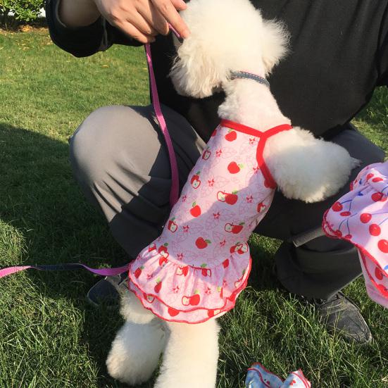 Pet Dress Cherry Pattern Plaid Printing Fruit Surface Summer Dog Two-legged Clothes for Pet Skin