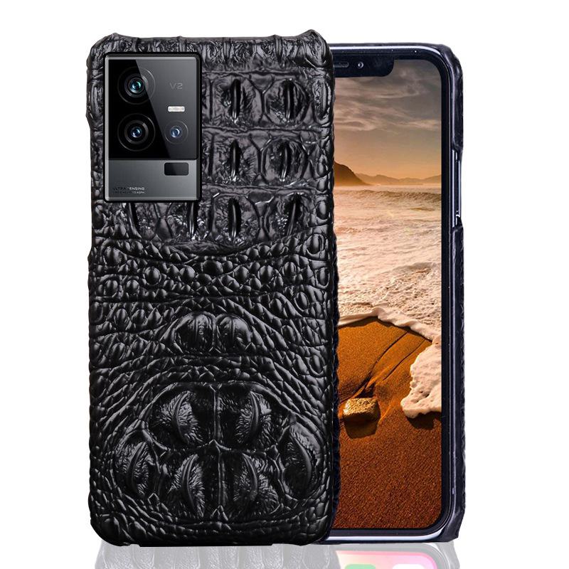 Genuine Leather Protective Cover for iQOO 11 Series - Cowhide Crocodile Skull Half Package