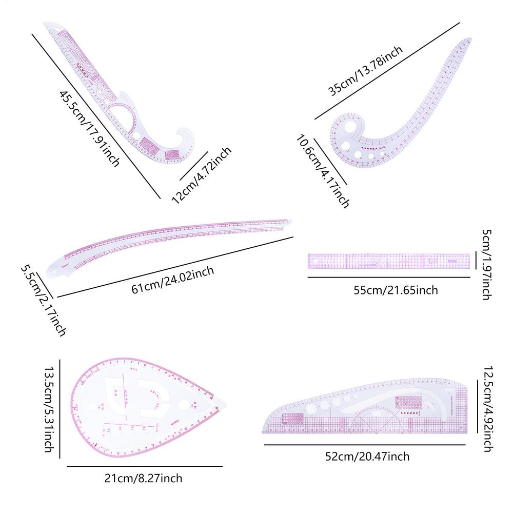 

7 Piece Curve Ruler Set Flexible Tailoring Templates for Dressmaking, Pattern Drafting & DIY Sewing Projects