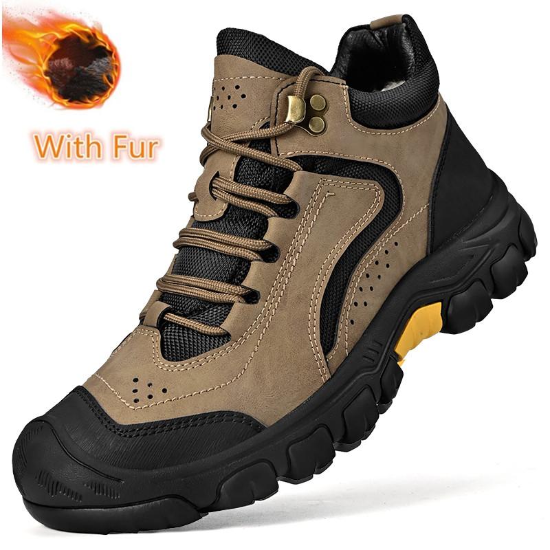 Men Casual Sneakers Snow Boots Genuine Leather Stylish Mens Leisure Boots 2024 Luxury Ankle Boots Warm Plush Fur Winter Boots