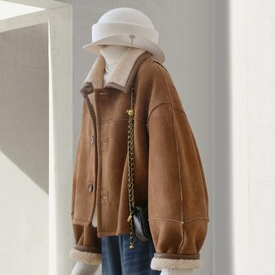 New Reversible Brown Imitation Suede Jacket for Women Winter Popular Lamb Wool Top