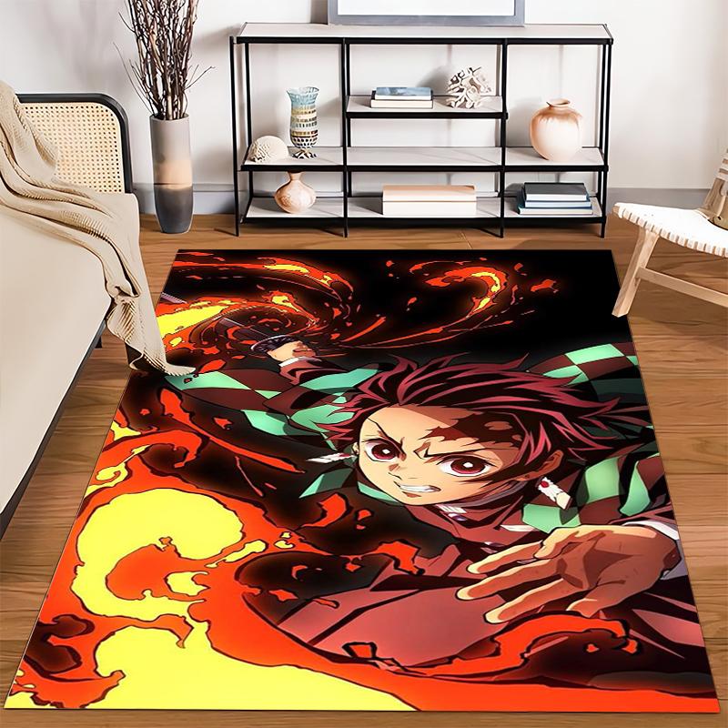 Anime Style Carpet with Fiery Red Pattern and Dynamic Character Design Suitable for Use As an Anti-slip for Living Room Bedroom Sofas