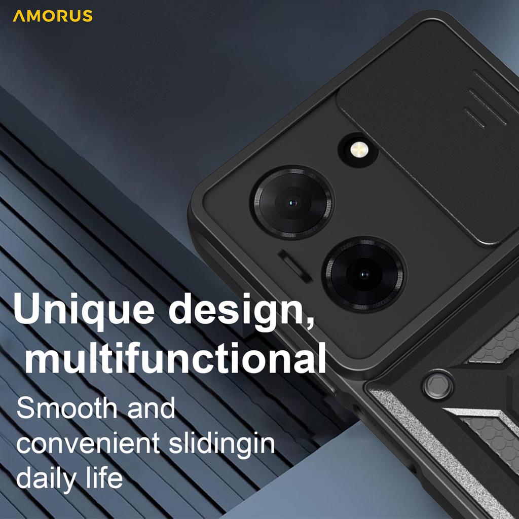 AMORUS For Xiaomi Poco C71 4G/Redmi A5 4G (171.7mm) Case Kickstand PC+TPU Phone Cover with Camera Lens Slider