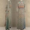 Women's Summer Print Seven-point Sleeve Elastic Waist V-neck Chiffon Sexy Dress