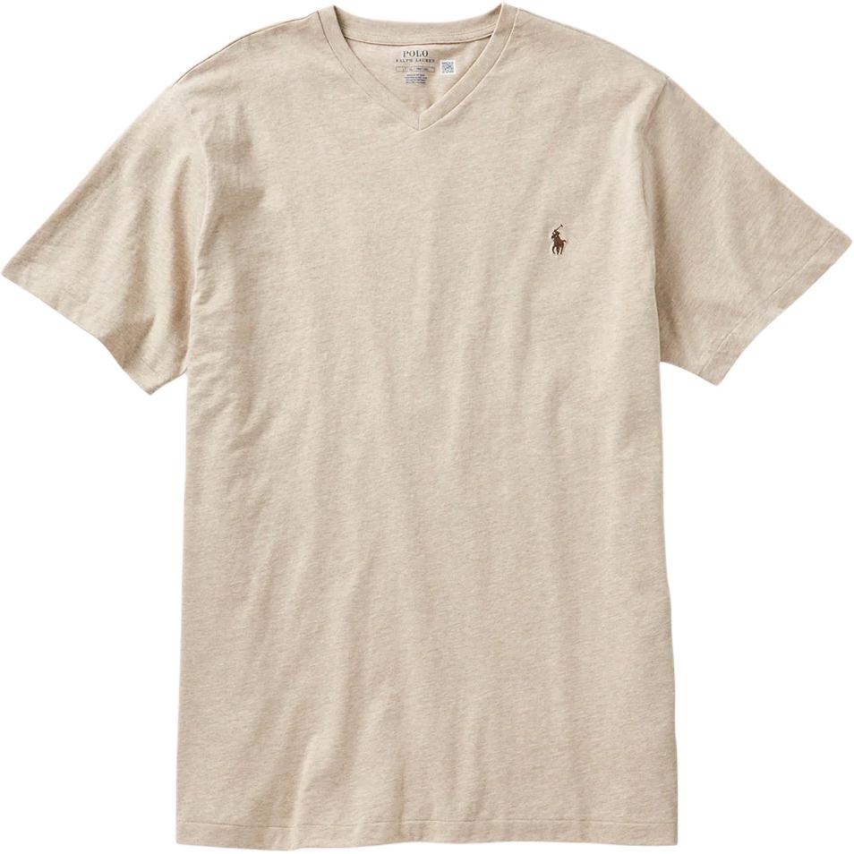 

Мужская футболка с V-образным вырезом, коротким рукавом, свободного кроя, с логотипом Polo Ralph Lauren, песочная 710671452-141 S
