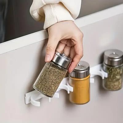 4pcs-Spice Bottle Rack Kitchen Storage Wall Mount Ingredient Plastic Adhesive Clip Cabinet Organizer Door Hooks Jar Holder Tool