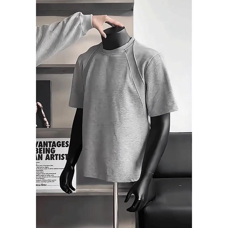 Hundreds of Stretch Solid Color Fit Wrinkle Loose Men's Short-sleeved Fashion Short-sleeved Tops Comfortable Lightweight T-shirt