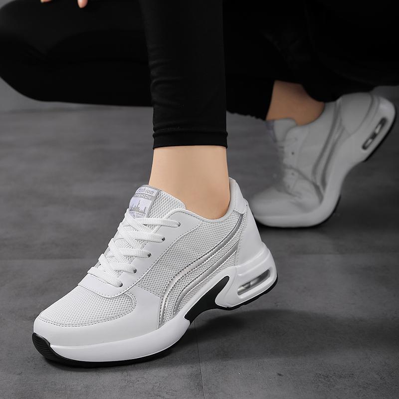 Fashion Summer Shoes Woman 2025 Thick Soled Mesh Sports Lace Up Breathable Casual Running Shoes Increased Height Anti Slip Features