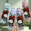 1PC Skull With Red Rose Gothic Art Print 750ml Color Plastic Sports Water Bottle Leakproof Flip Straw Lid Suitable for Sports Office Home Use
