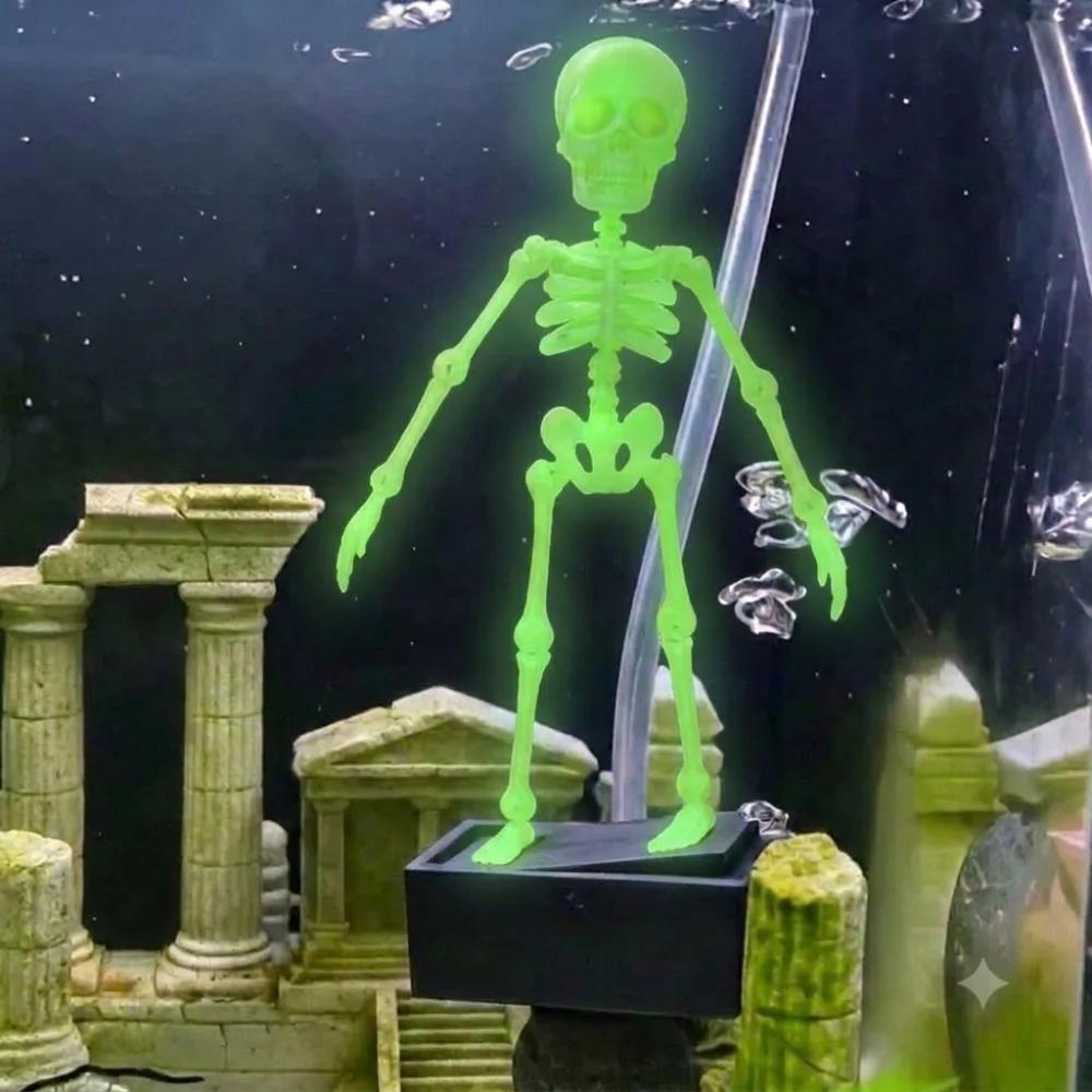 3D Printed Dancing Skeleton Aquarium Bubbler Plastic with Air Tube Fish Tank Dance Skull with Air Tube Dynamic Skeleton Bubbler