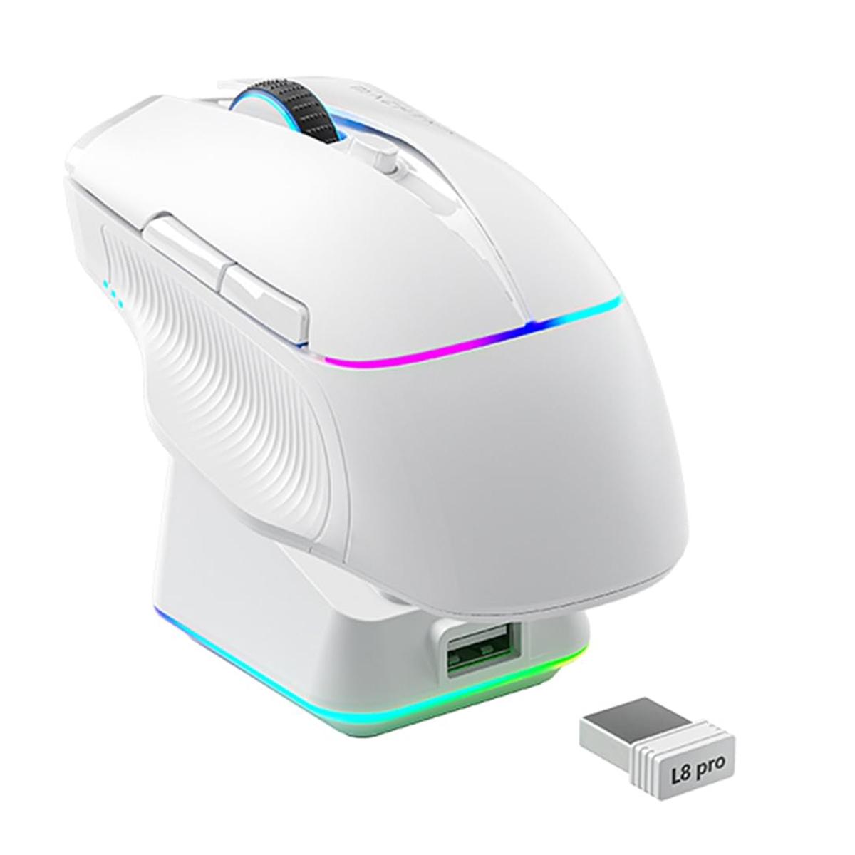

MACHENIKE L8 Pro Wired/Bluetooth-compatible/2.4G Wireless Mouse RGB Light Computer Laptop Mice with Charging Base White