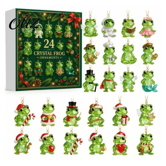 Xmas Tree Hanging Decor Frog Advent Calendar 2026, 24 Days 2D Acrylic Crystal Pattern Christmas Decorative Ornaments Countdown Calendar, Frog-Themed