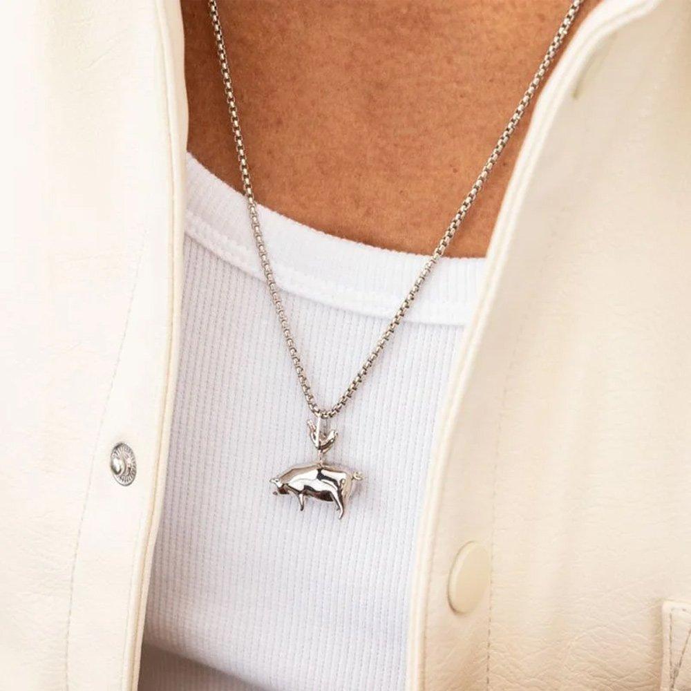 Pig and Hen Pendant Necklace - Silver x Silver